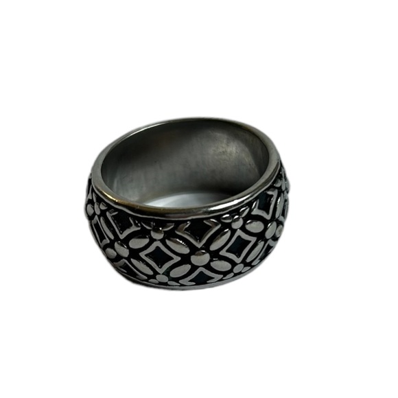 Sterling Silver and Black Ring Unisex Heavy Wide Band 925 Vintage Size 10.5 - Picture 5 of 8